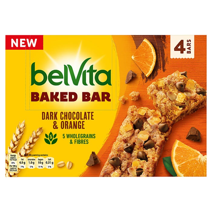 Belvita Baked Bar Dark Chocolate & Orange 4 x 40g - Out of Date