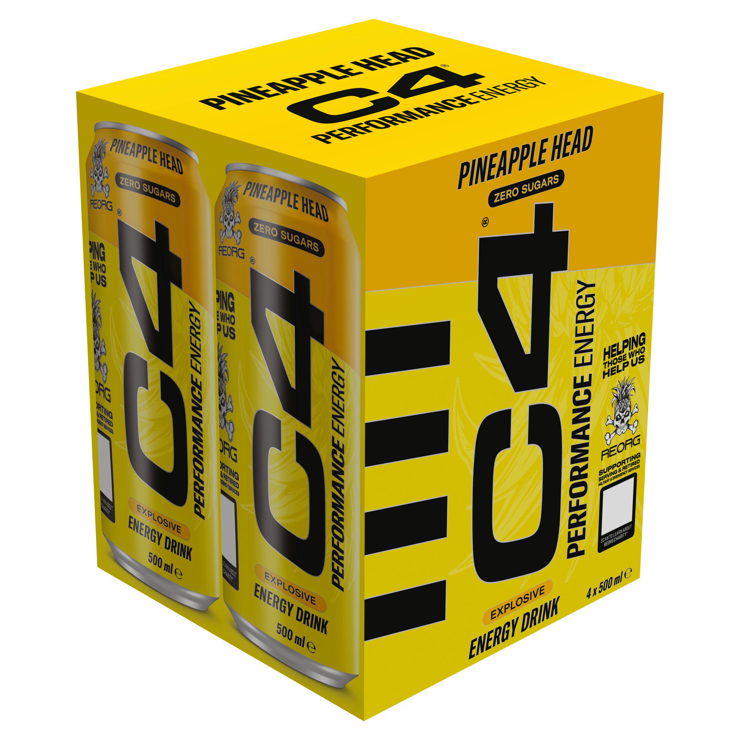 C4 Energy Pineapple Head 4 x 500ml - Short Dated