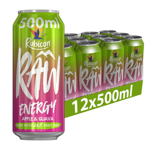 Rubicon Raw Energy Apple & Guava 12 x 500ml - Out of Date