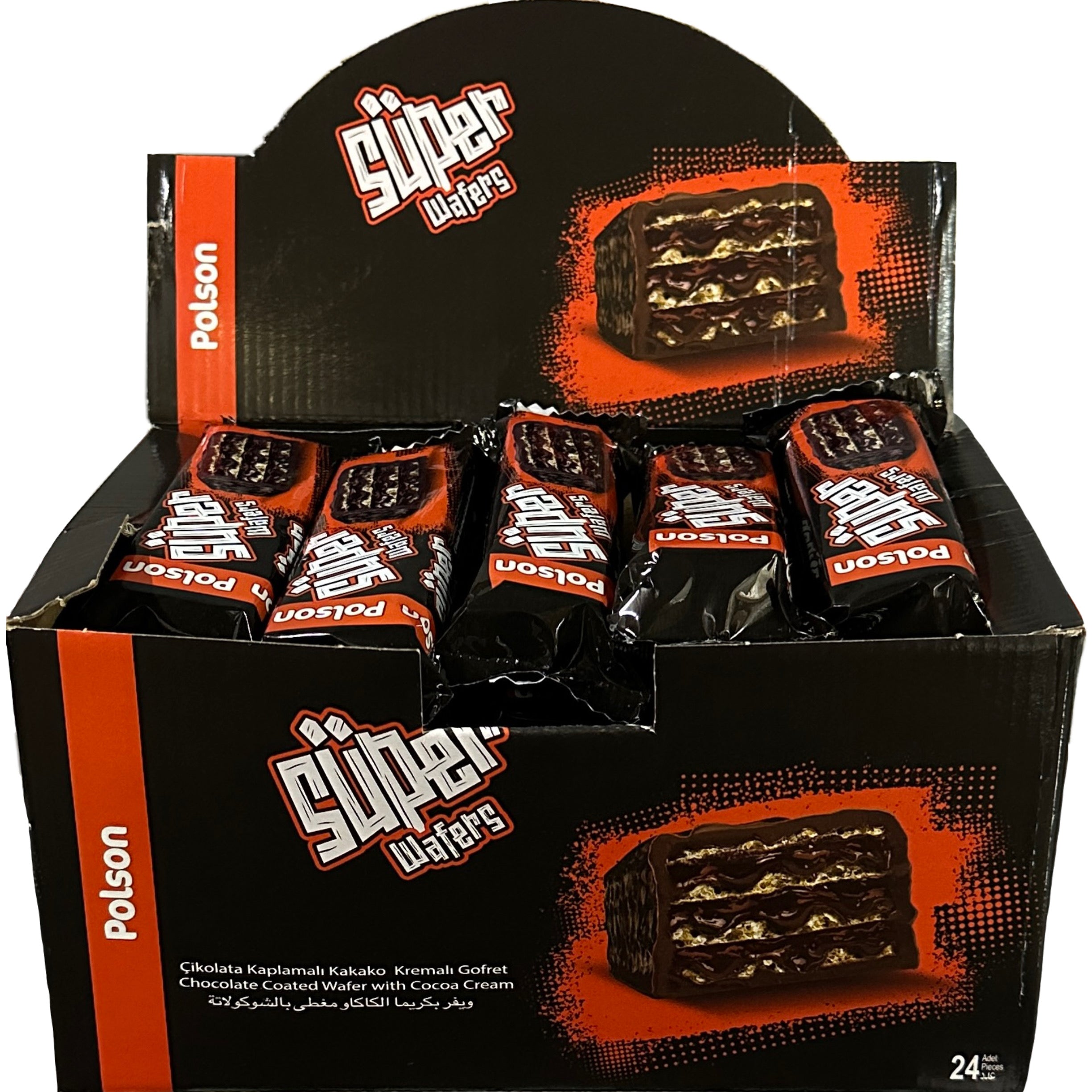 Polson Super Wafters Chocolate Coated Wafer with Chocolate Cream 24 Bars - Out of Date