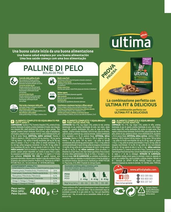 Ultima Cat Food to Prevent Hairballs Chicken 400g - Out of Date