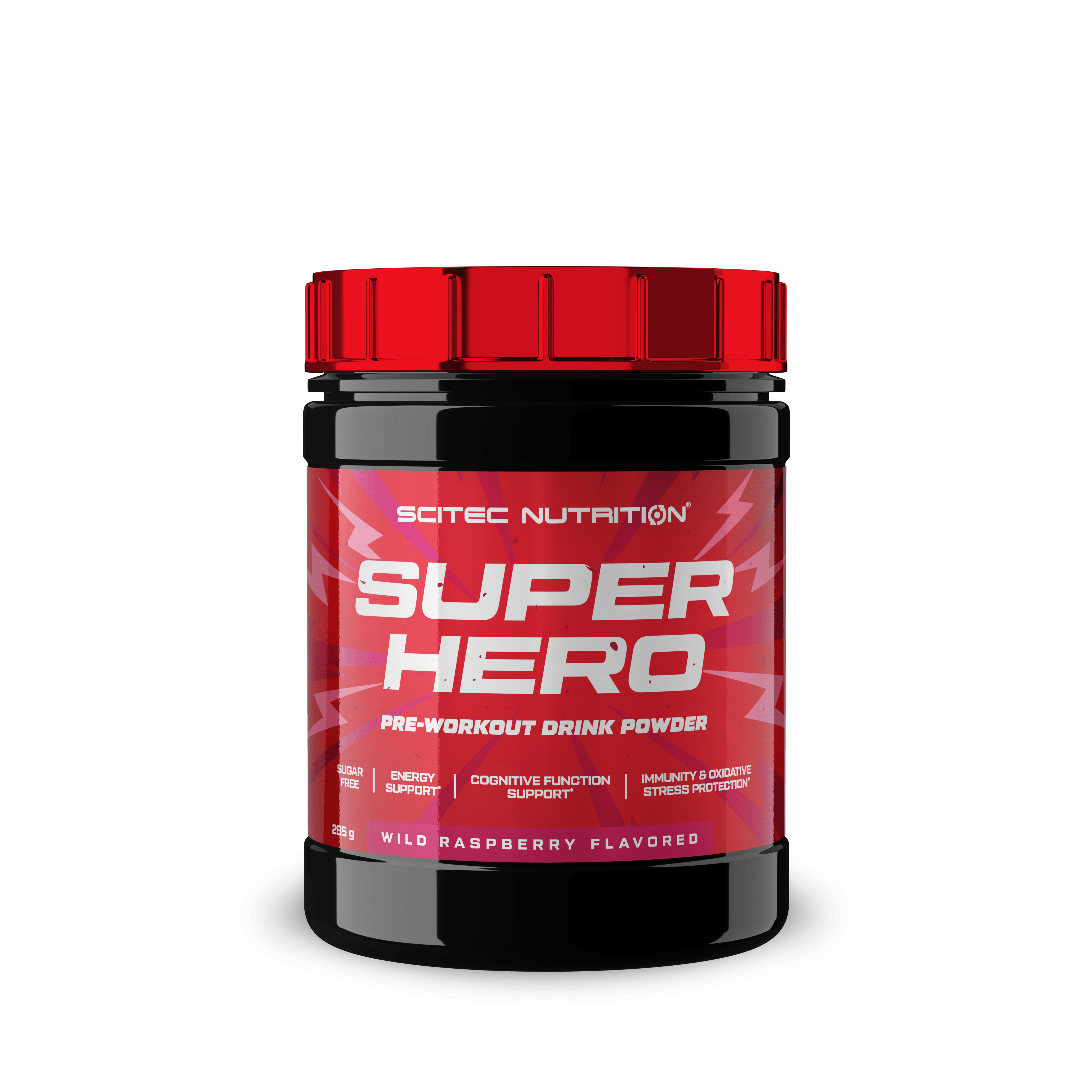 SciTec Nutrition Superhero Pre Workout Wild Raspberry 285g - Out of Date