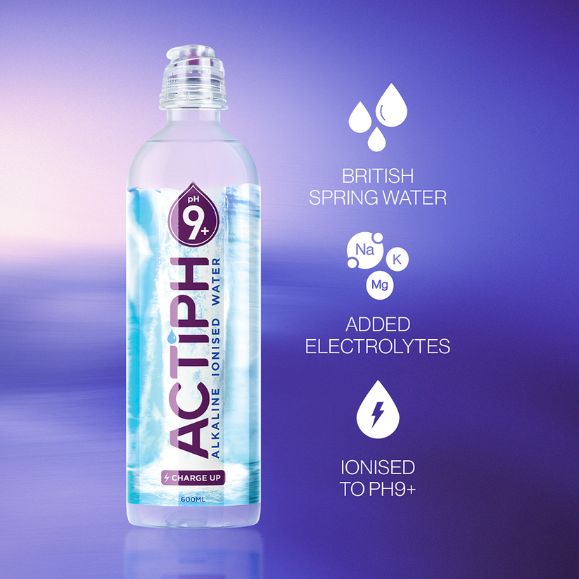 Actiph Alkaline Ionised Spring Water pH9+ Purified with Electrolytes 600ml