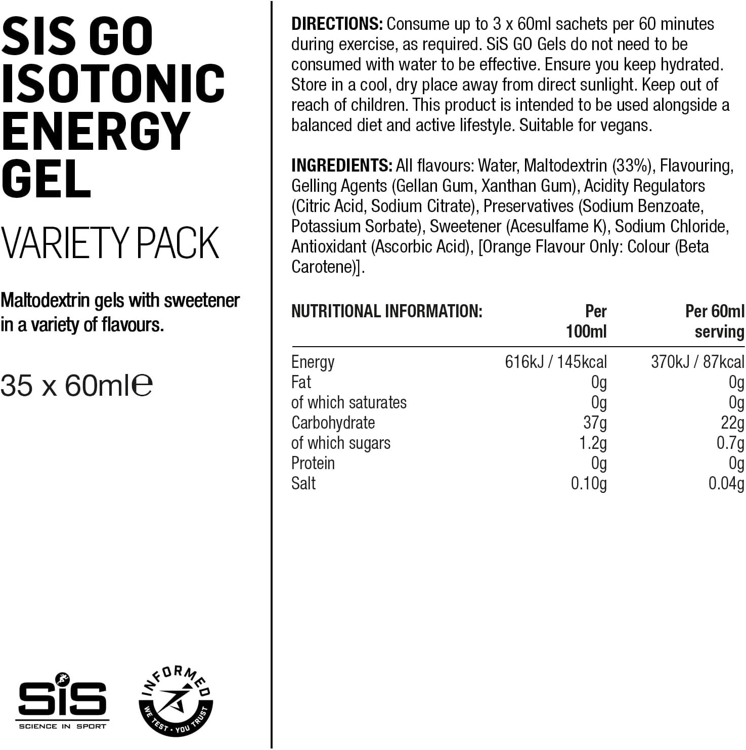 SIS Go Isotonic Variety Energy Gel 20 x 60ml - Short Dated