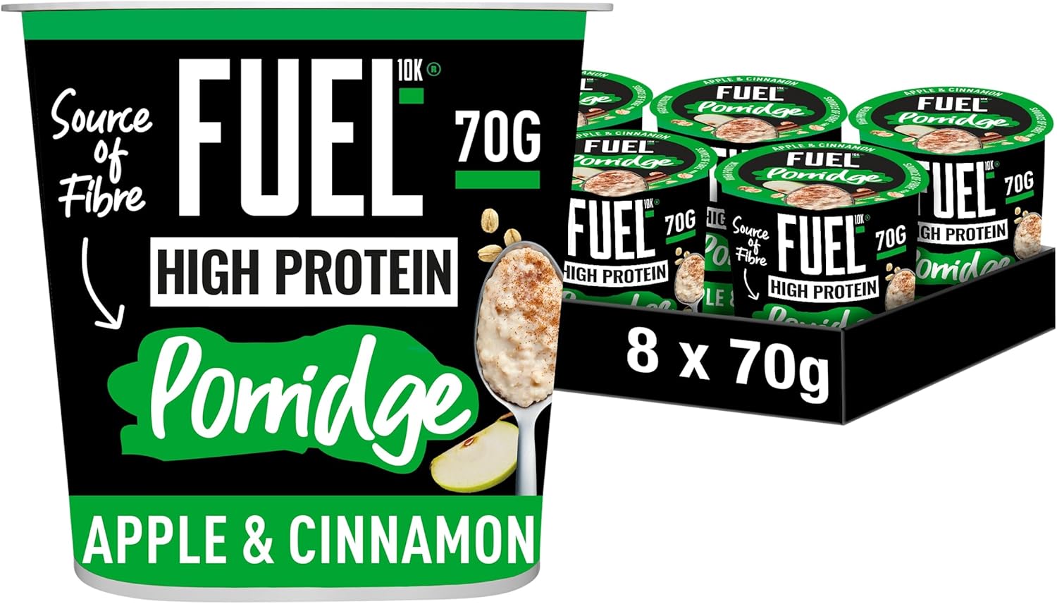 Fuel10k Apple & Cinnamon Protein Porridge Pots 8 x 70g - Out of Date