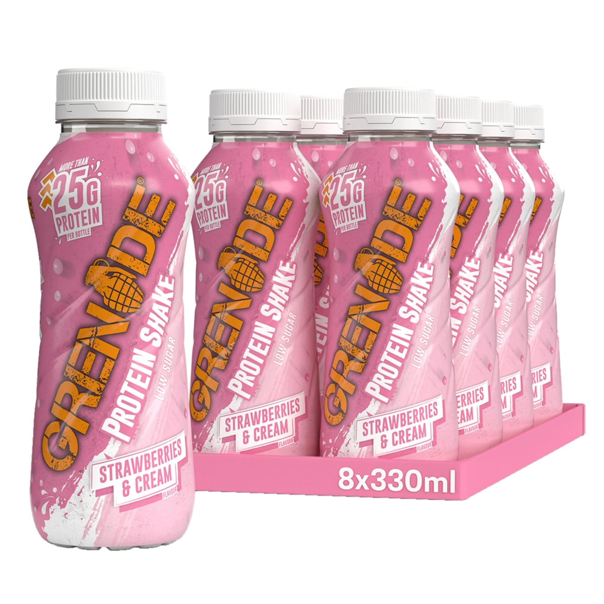 Grenade Strawberries & Cream Low Sugar Protein Shake 8 x 330ml - Out of Date