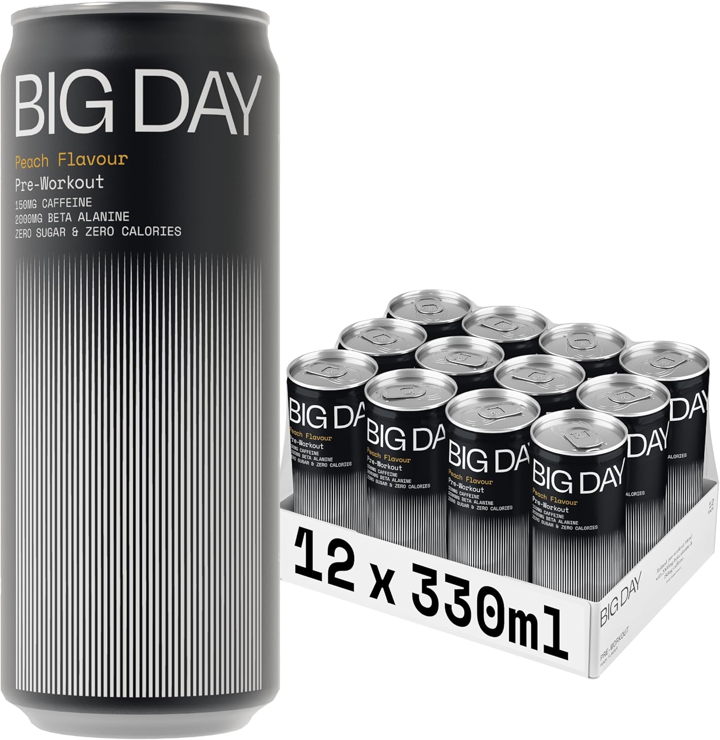 Big Day Peach Pre Workout Drink 12 x 330ml - Out of Date