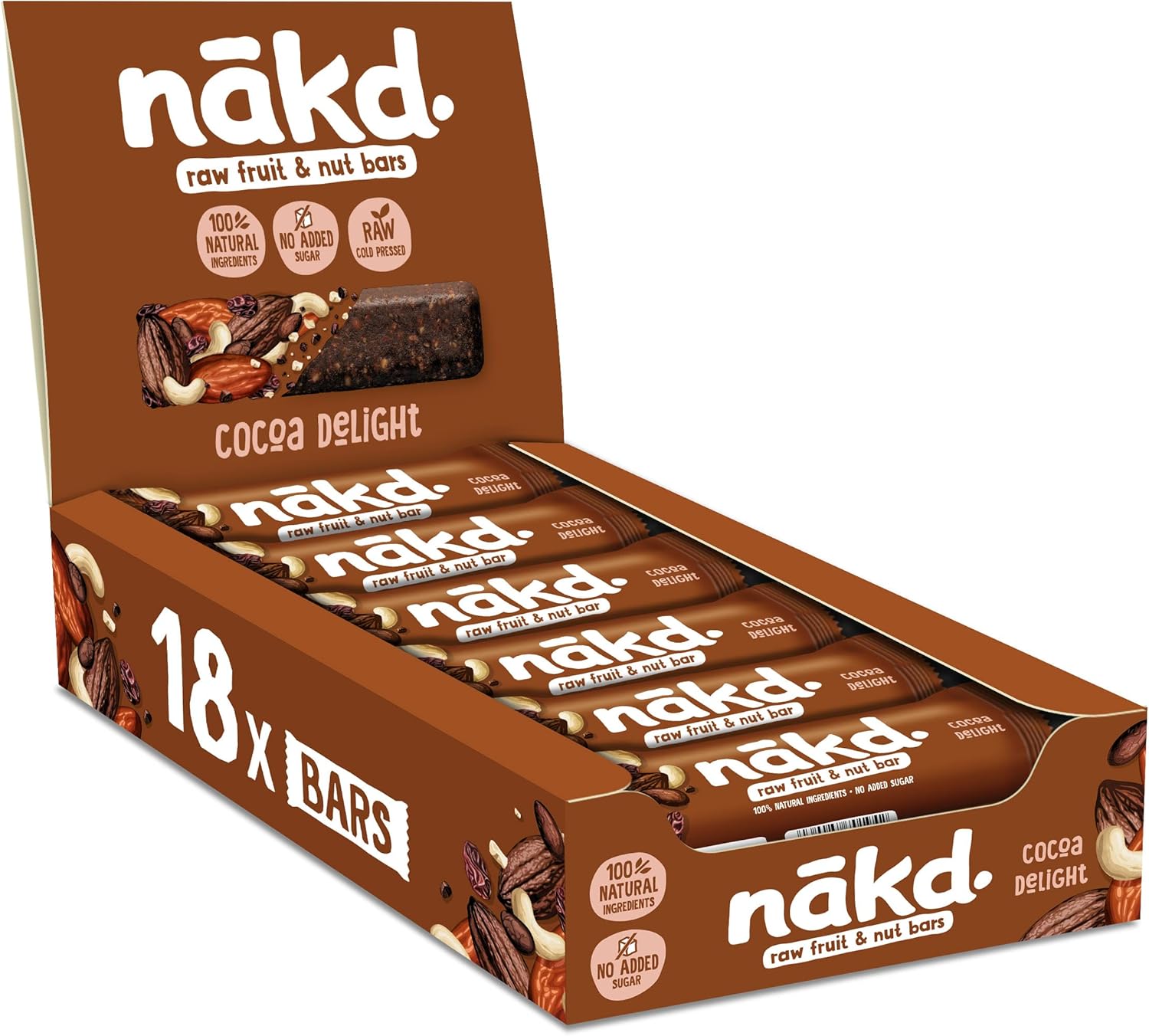 Nakd Cocoa Delight Fruit & Nut Bars 18 x 35g - Out of Date