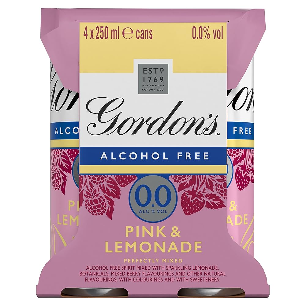 Gordon's Alcohol Free Pink & Lemonade 4 x 250ml - Out of Date