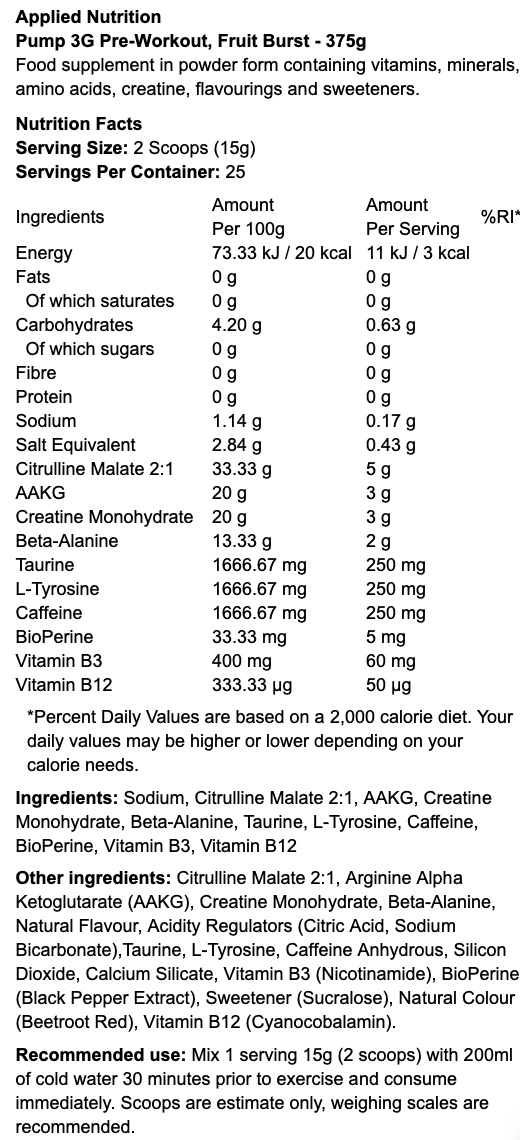 Applied Nutrition Pump 3G 375g
