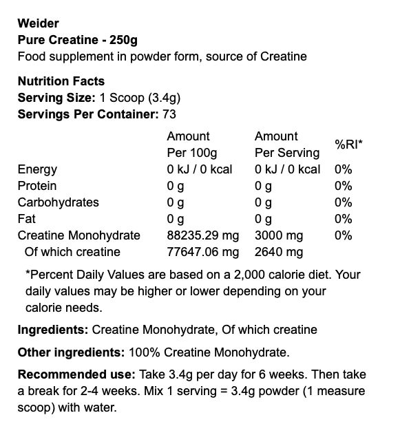 Weider Pure Creatine 250g