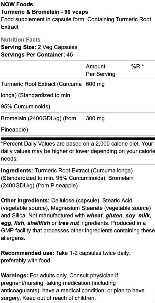 NOW Foods Turmeric & Bromelain 90 VCaps