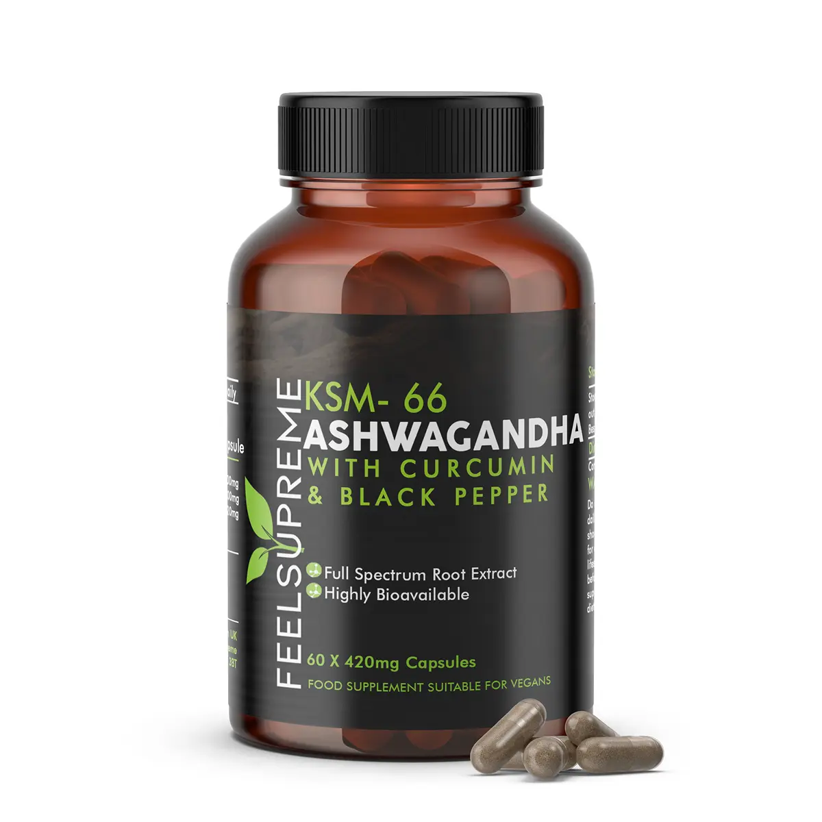 Feel Supreme KSM 66 Ashwagandha with Curcumin 60 Caps - Out of Date