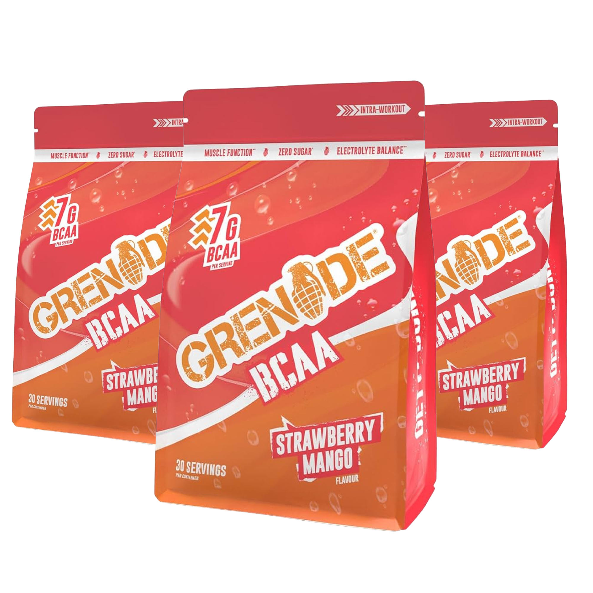 Grenade Strawberry & Mango BCAA 3 x 390g (Triple Pack) - Short Dated