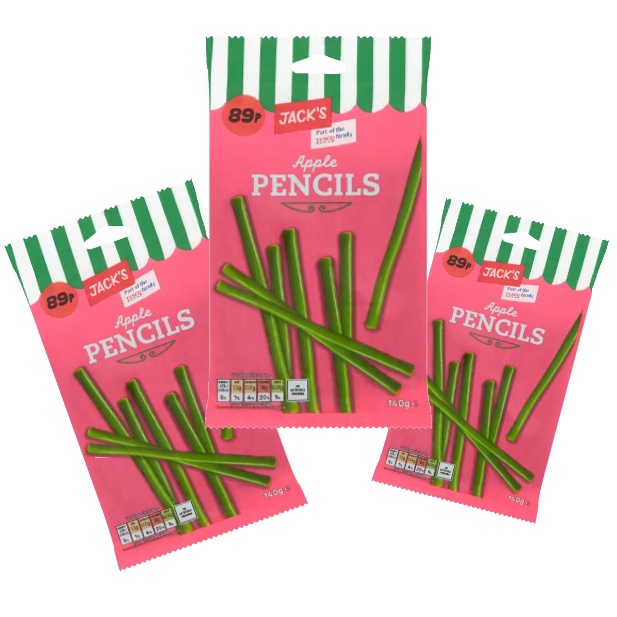 Jack's Apple Pencils Sweets 10 x 140g (case) - Out of Date