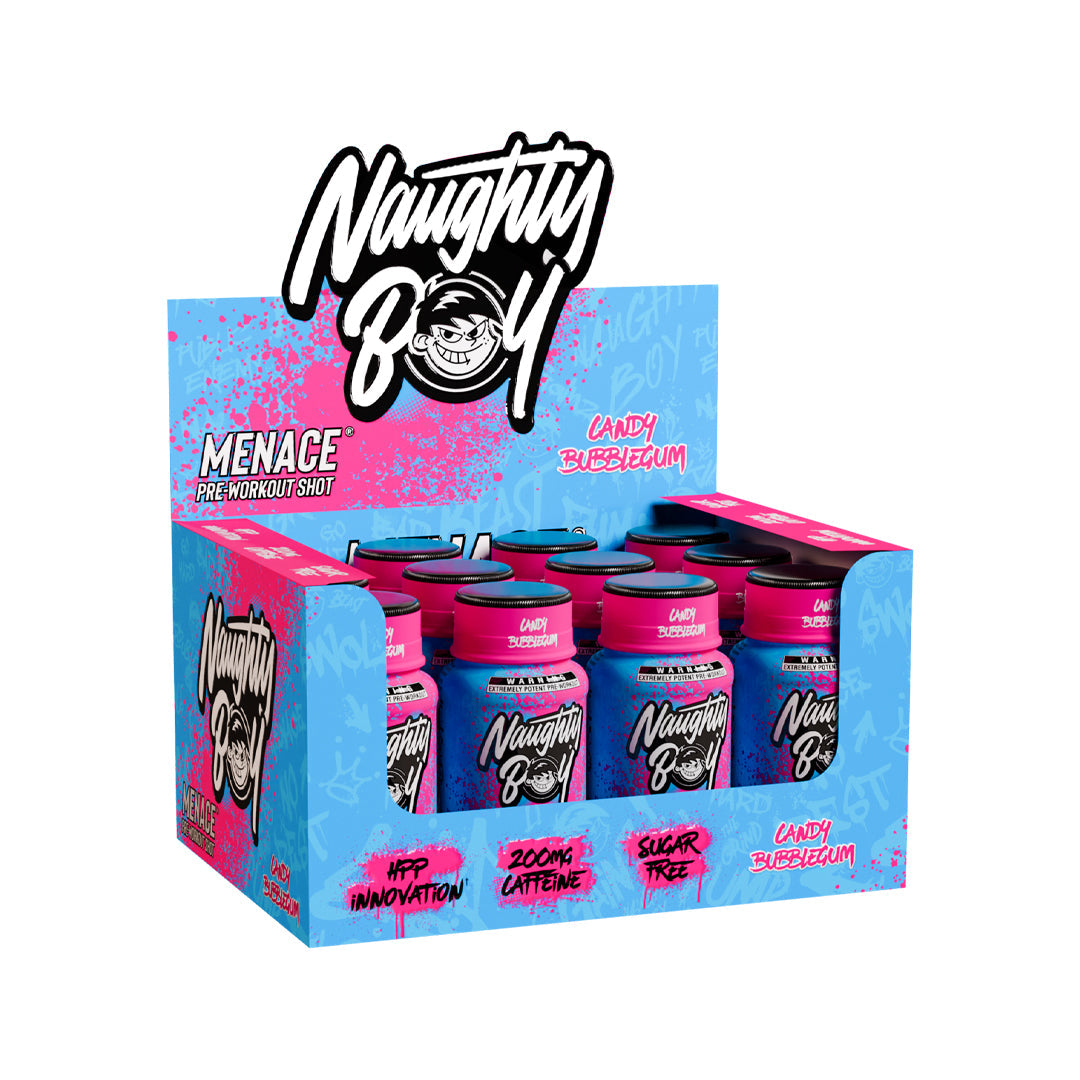 NaughtyBoy Candy Bubblegum Menace Pre Workout Shots 12 x 60ml - Out of Date