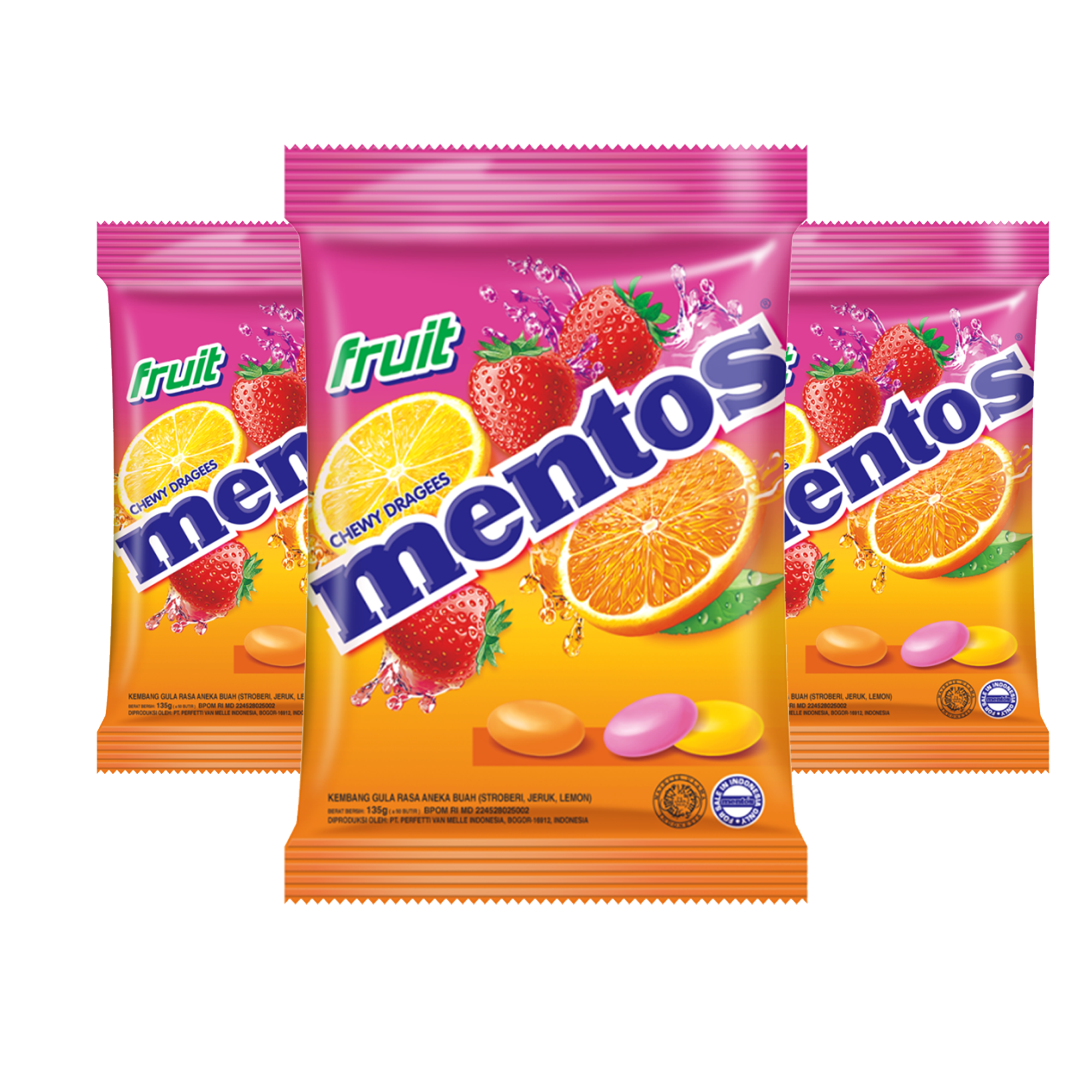 Mentos Fruit Chewy 3 x 135g (Triple Pack) - Out of Date
