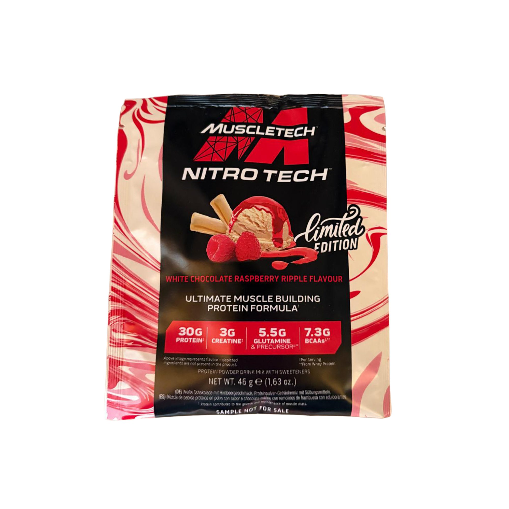 MuscleTech Nitro Tech White Chocolate Raspberry Ripple Sample 10 x 46g (Sample Pack) - Out of Date