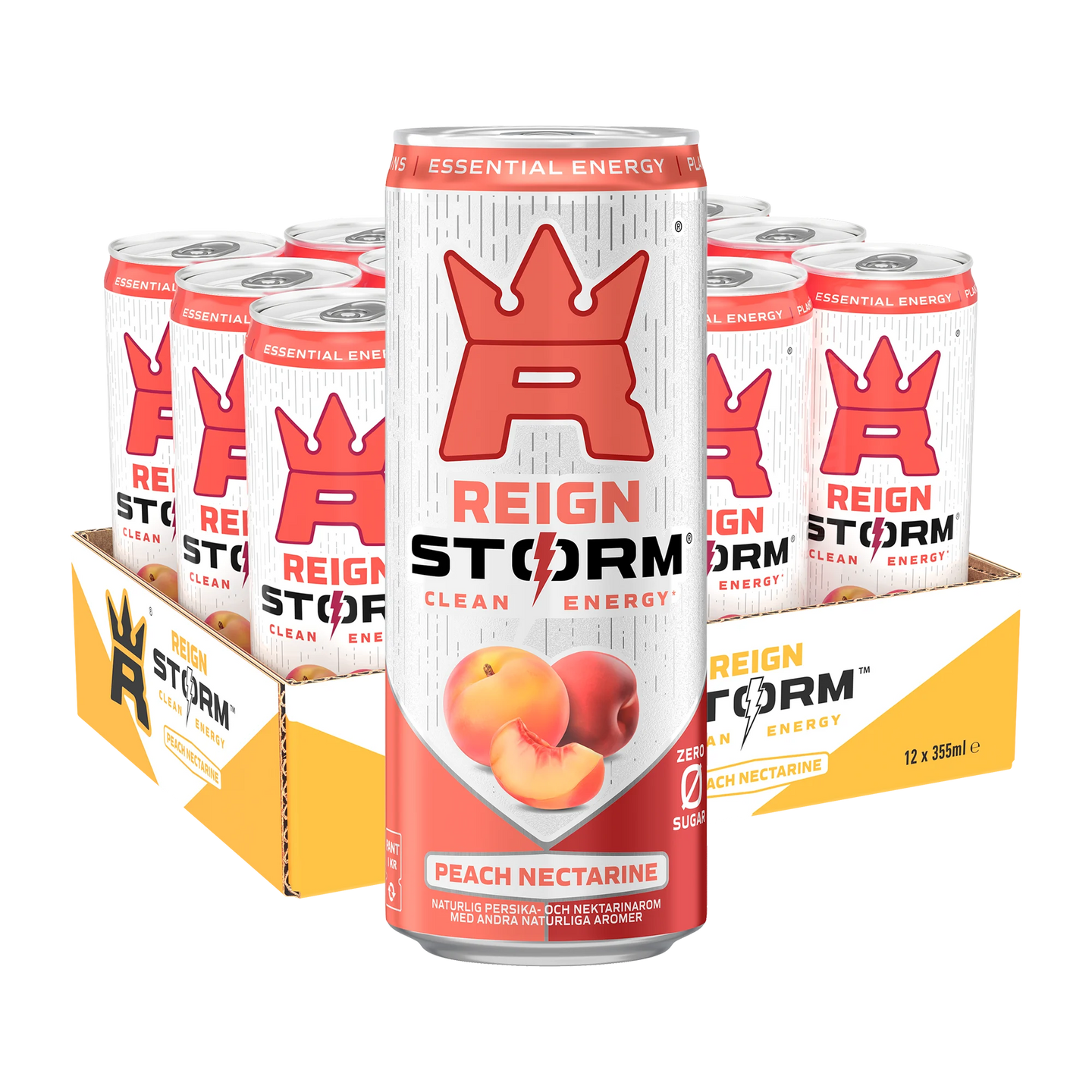 REIGN Storm Peach Nectarine Zero Energy Drink 12 x 355ml - Short Dated