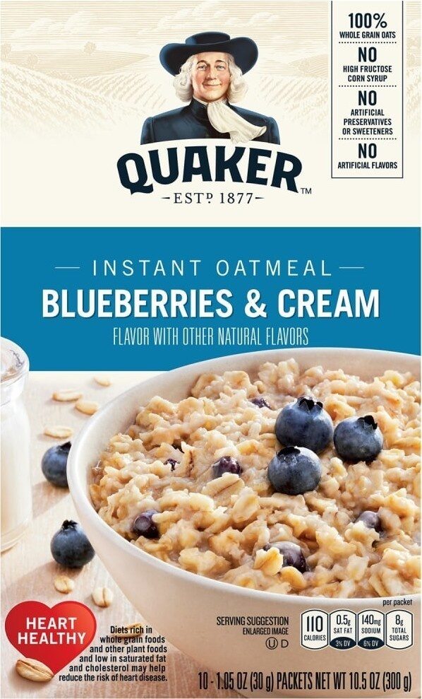Quaker Instant Oatmeal Blueberry & Cream 300g - Out of Date