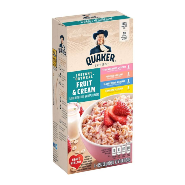 Quaker Instant Oatmeal Fruit & Cream Variety Pack 240g - Out of Date