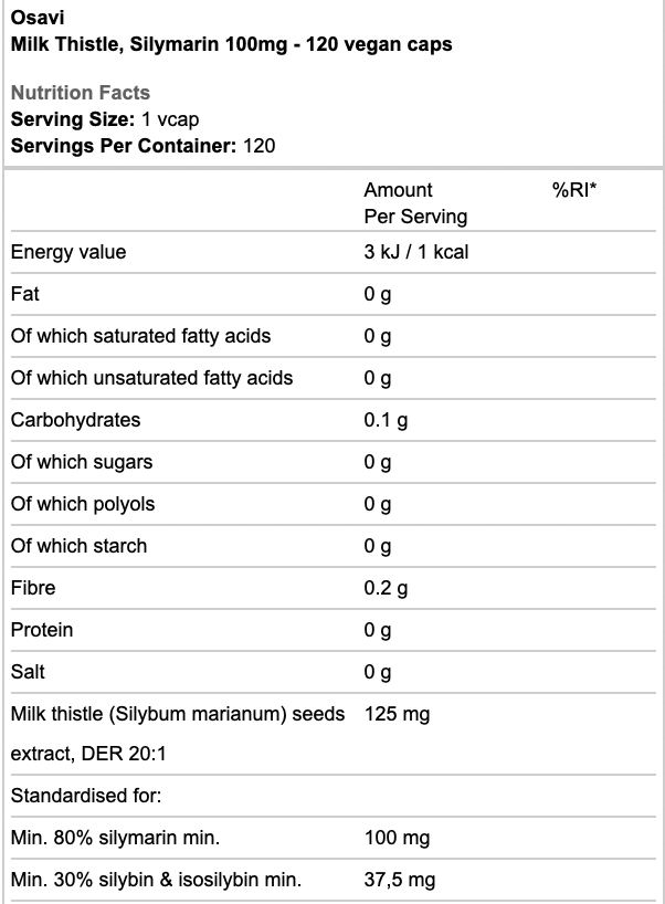 Osavi Milk Thistle Silymarin 100mg Vegan Caps