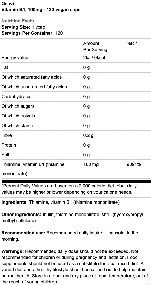 Osavi Vitamin B1 100mg Vegan Caps