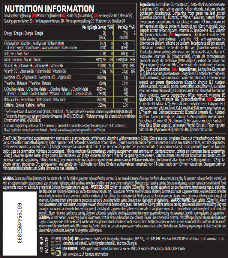 USN Qhush Black Pre-Workout 220g - Out of Date & Caked